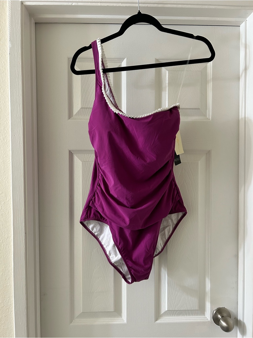 Profile By Gottex women’s One-Shoulder Berry Swimsuit with Ruffle Trim
